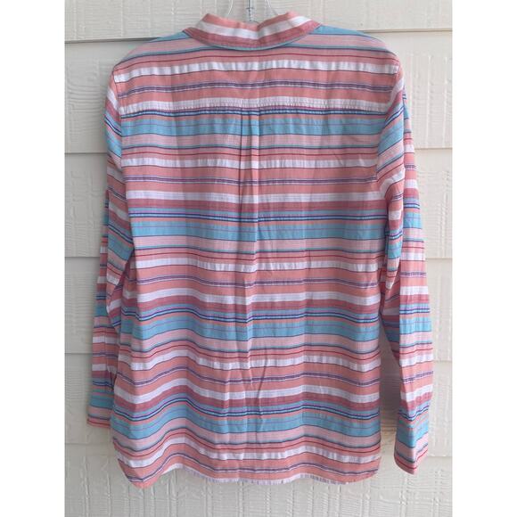 Talbots Pastel Multi Color Stripe button down ladies Large 100% Cotton - Picture 9 of 11